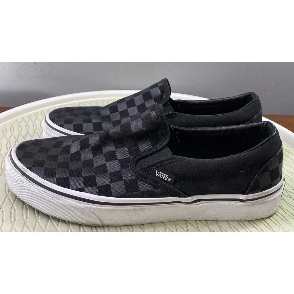 Vans Unisex Black Slip-On Checker Skateboard‎ Shoes Men-8.5 Wom.10 Sneakers
